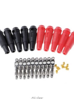 10 Pcs Red Black 4mm Solderless Side Stackable Banana Plug T