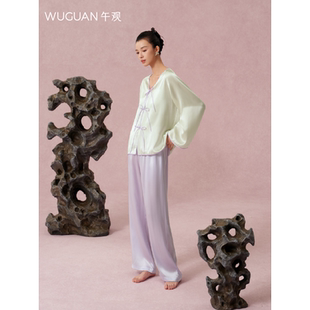 100%桑蚕丝可外穿真丝睡衣中式 家居服套装 慵懒起居服 园景 午观