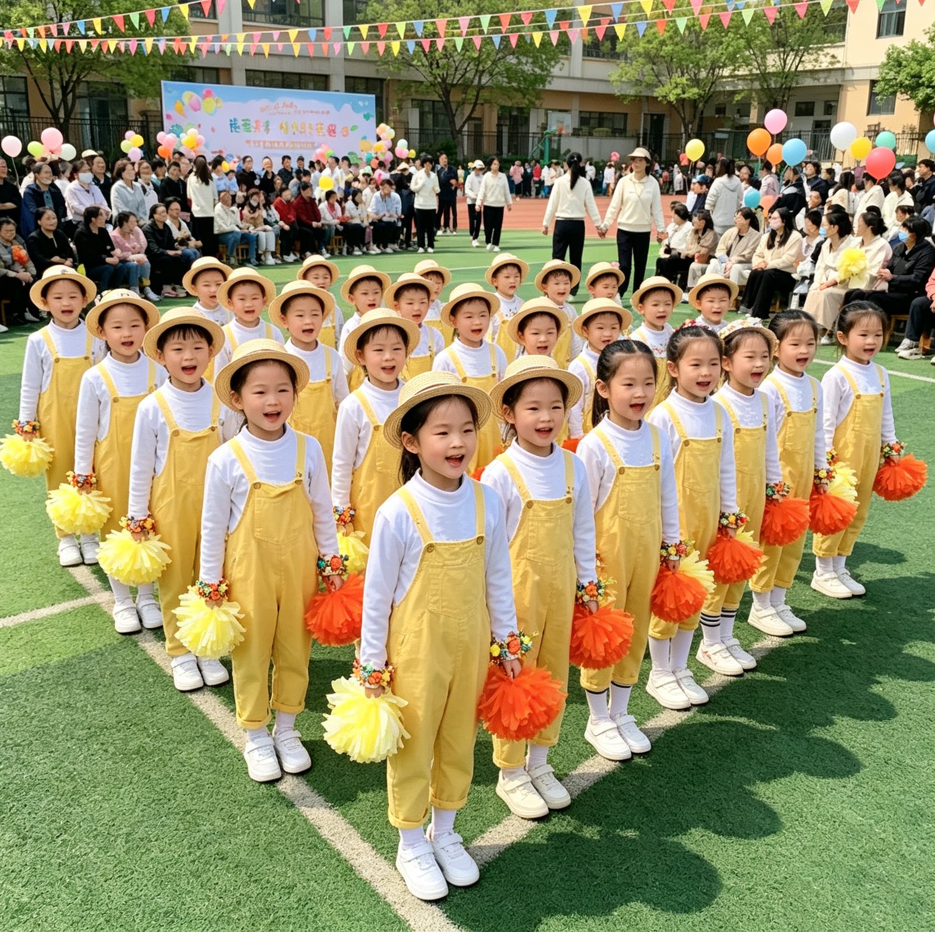 儿童运动会啦啦队演出服校园开幕式小学生短款背带裤篮球足球头套
