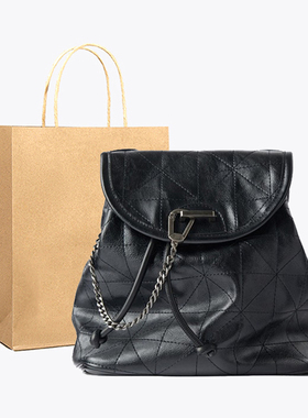 黑色大容量链条双肩包2026新款时尚百搭菱格抽绳小书包休闲流浪包