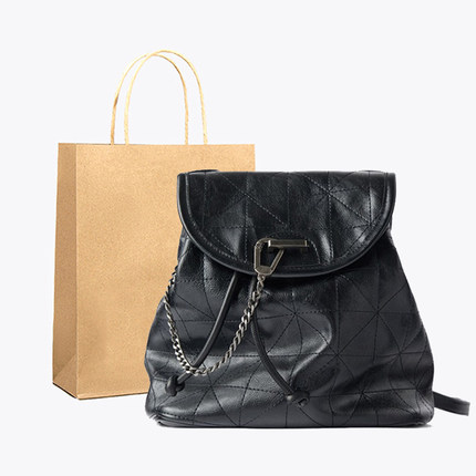 黑色大容量链条双肩包2025新款时尚百搭菱格抽绳小书包休闲流浪包