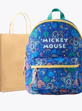 蓝色涂鸦米奇米妮儿童双肩包2026新款幼儿园小学生生日礼物小书包