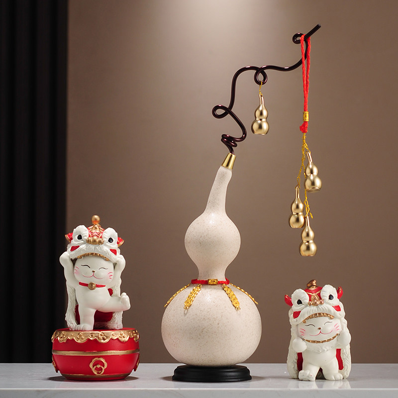 五福临门招财进宝猫葫芦入口摆件客厅摆件寓意好乔迁新居礼品