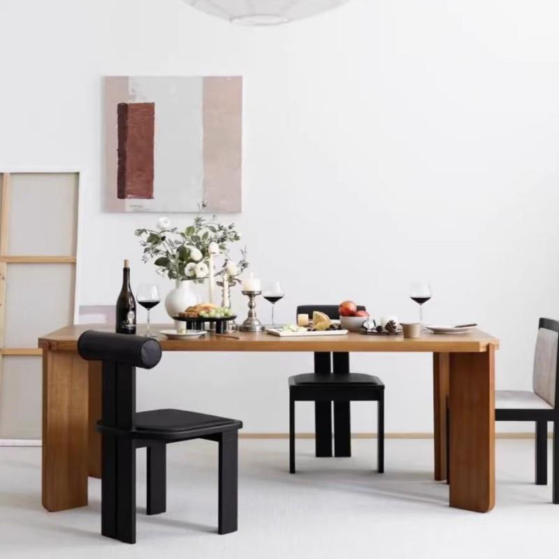 桌侘寂风黑色餐洽谈会议桌茶桌中古作设计985师书实木桌长桌简约