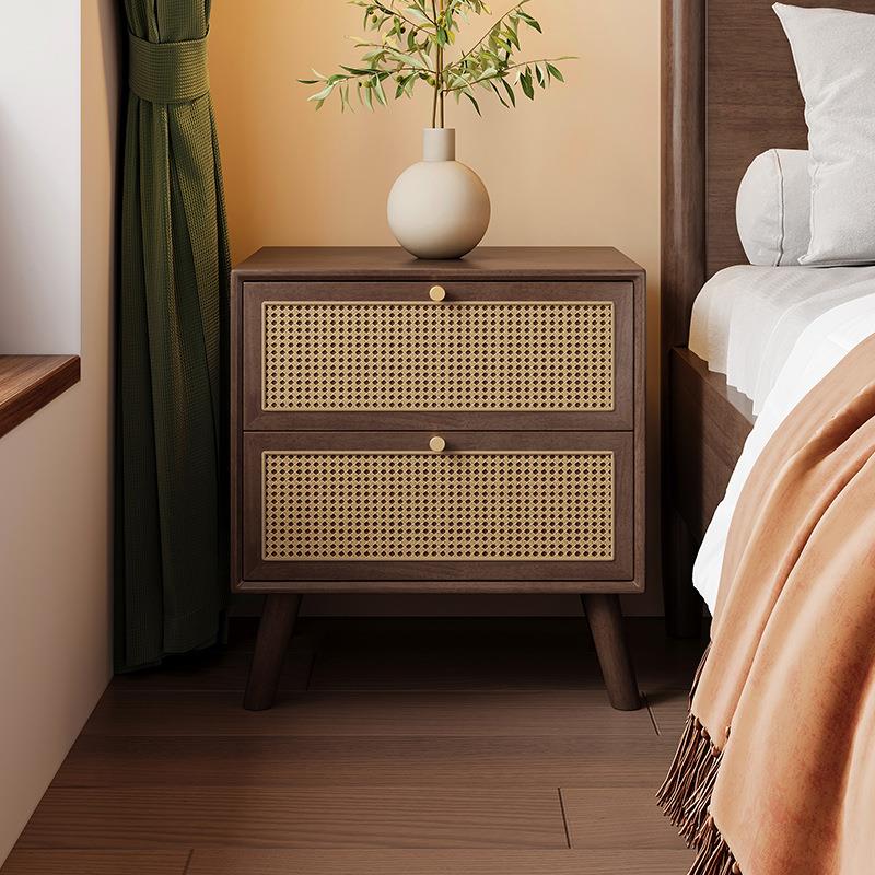 复古物风 新中式实木床头柜藤原编3126木黑胡桃木色卧室床收纳边