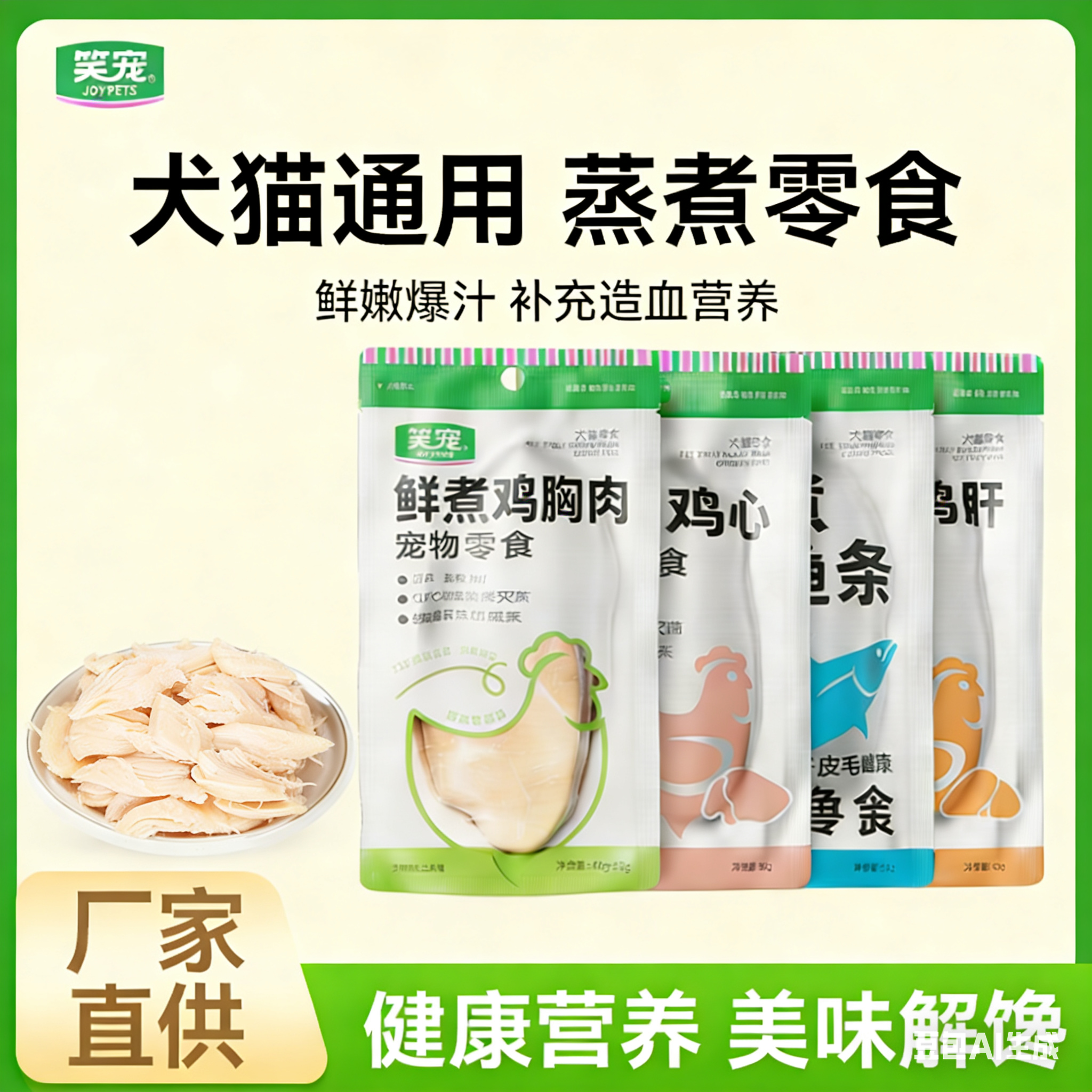 猫咪蒸煮鸡胸肉零食 整块鸡小胸高蛋白补水湿粮增肥幼猫成猫通用