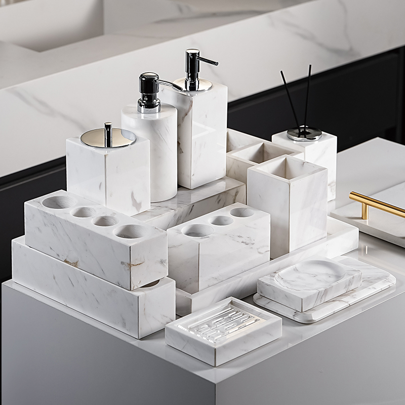 天然爵士白大理石衛浴用品五件套