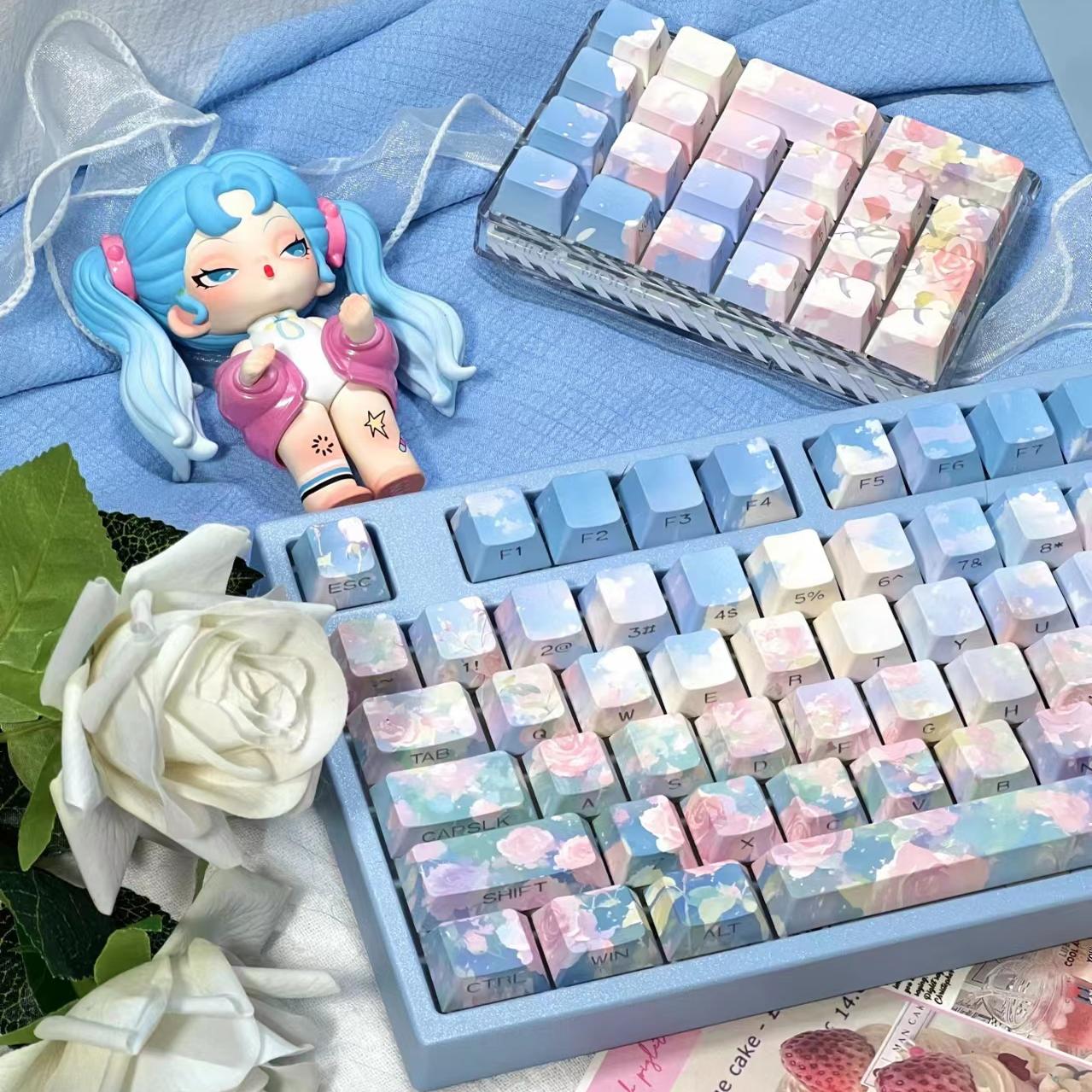 嗨元创玫瑰花园古风油画风机械键盘侧刻透光原厂PBT 键帽