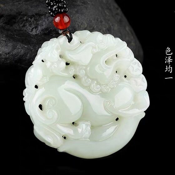 新疆和田羊脂级正品白玉招财貔貅玉牌和田玉吊坠男女款项链玉佩