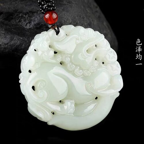 新疆和田羊脂级正品白玉招财貔貅玉牌和田玉吊坠男女款项链玉佩