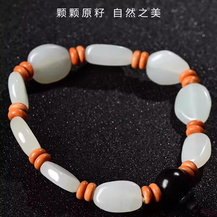 新疆正品和田白玉随形手链天然玉石手串情侣白玉单圈随型手链男女