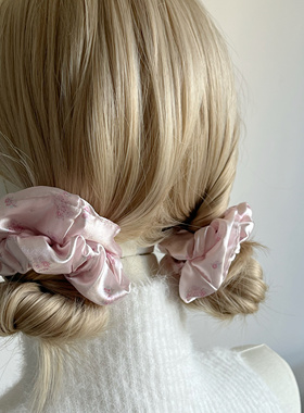 粉与玫瑰碎花仿真丝质感粉色发圈少女发饰2024年新款发圈女ins风