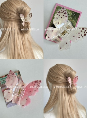 MIRABELLA新款蝴蝶镶钻抓夹女超仙半扎发夹发饰小众礼物ins风
