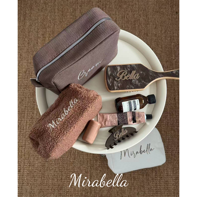 MIRABELLA私人定制名字华夫格化妆包ins风收纳袋随身便携洗漱包