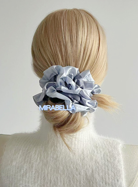 网红MONA同款新色灰蓝银色光泽缎面绣球花大肠发圈气质高级感发饰