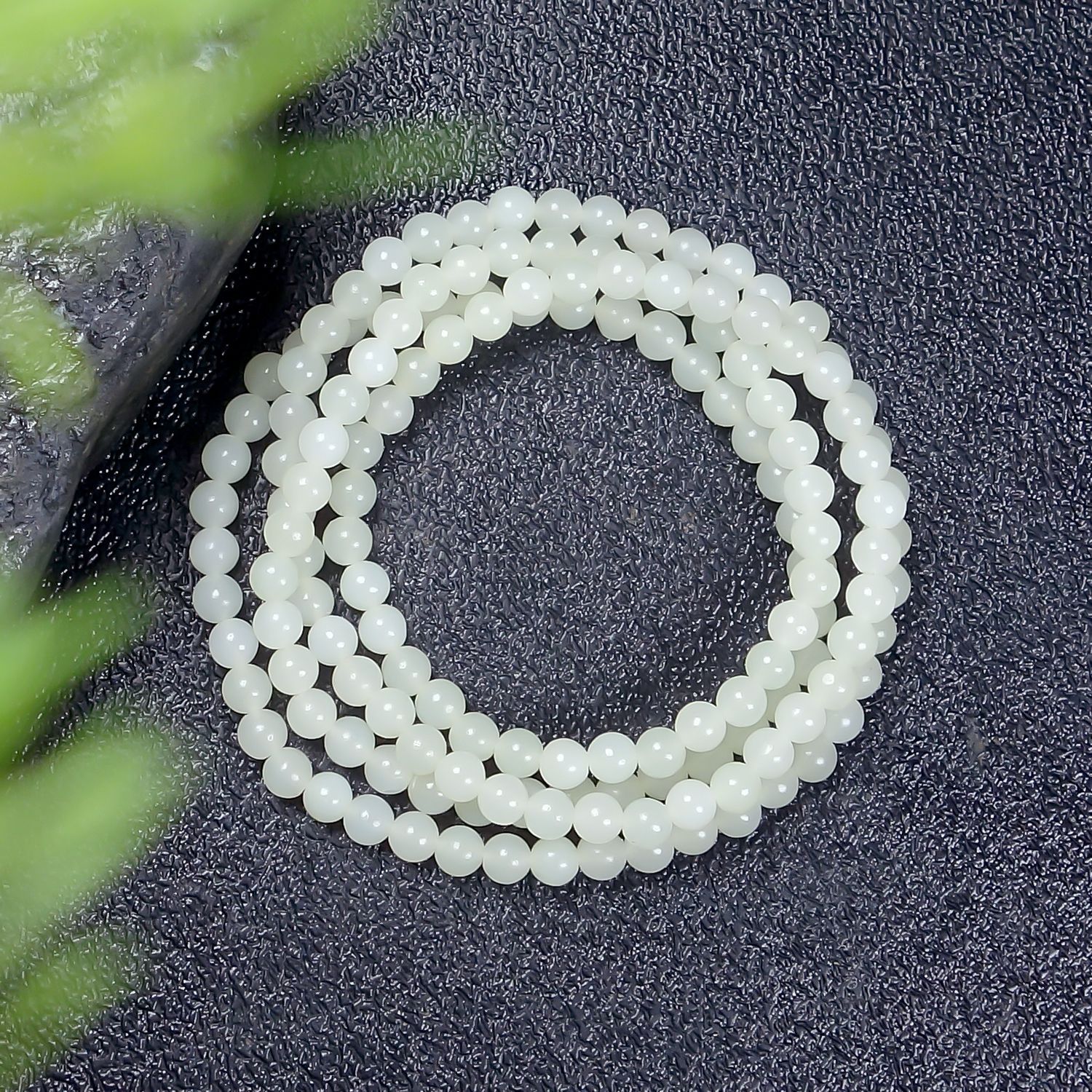 天然和田玉白玉圆珠手链