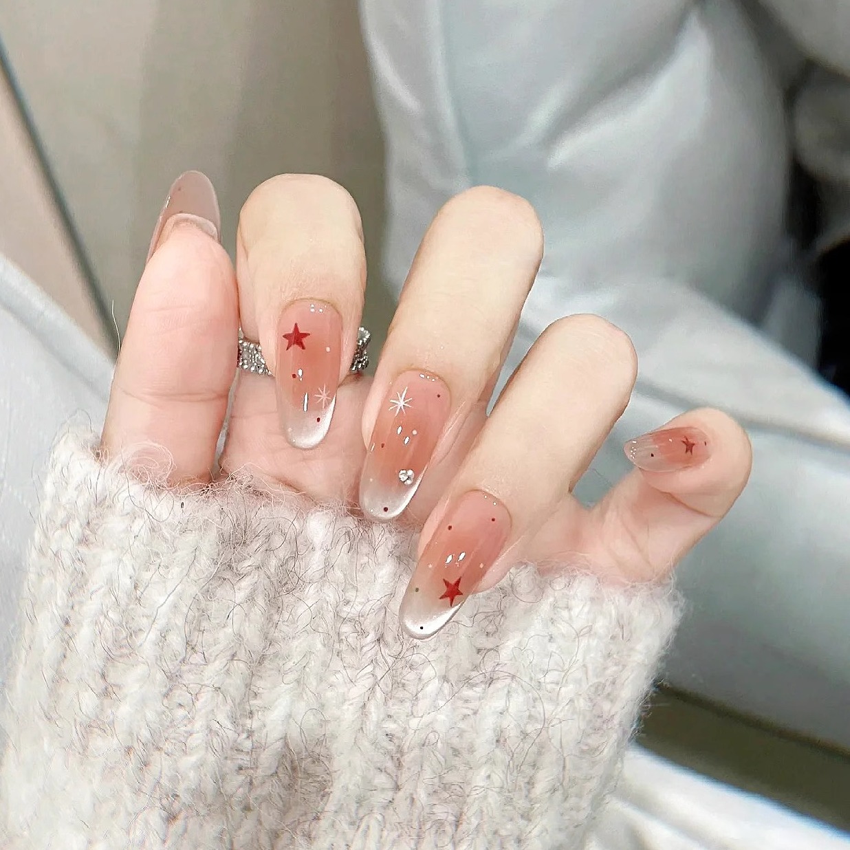 月光女神法式水润腮红猫眼甲片
