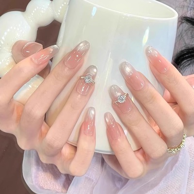 艺人纯手工美甲穿戴甲中长款显白腮红婚甲渐变猫眼杏仁甲指甲贴片