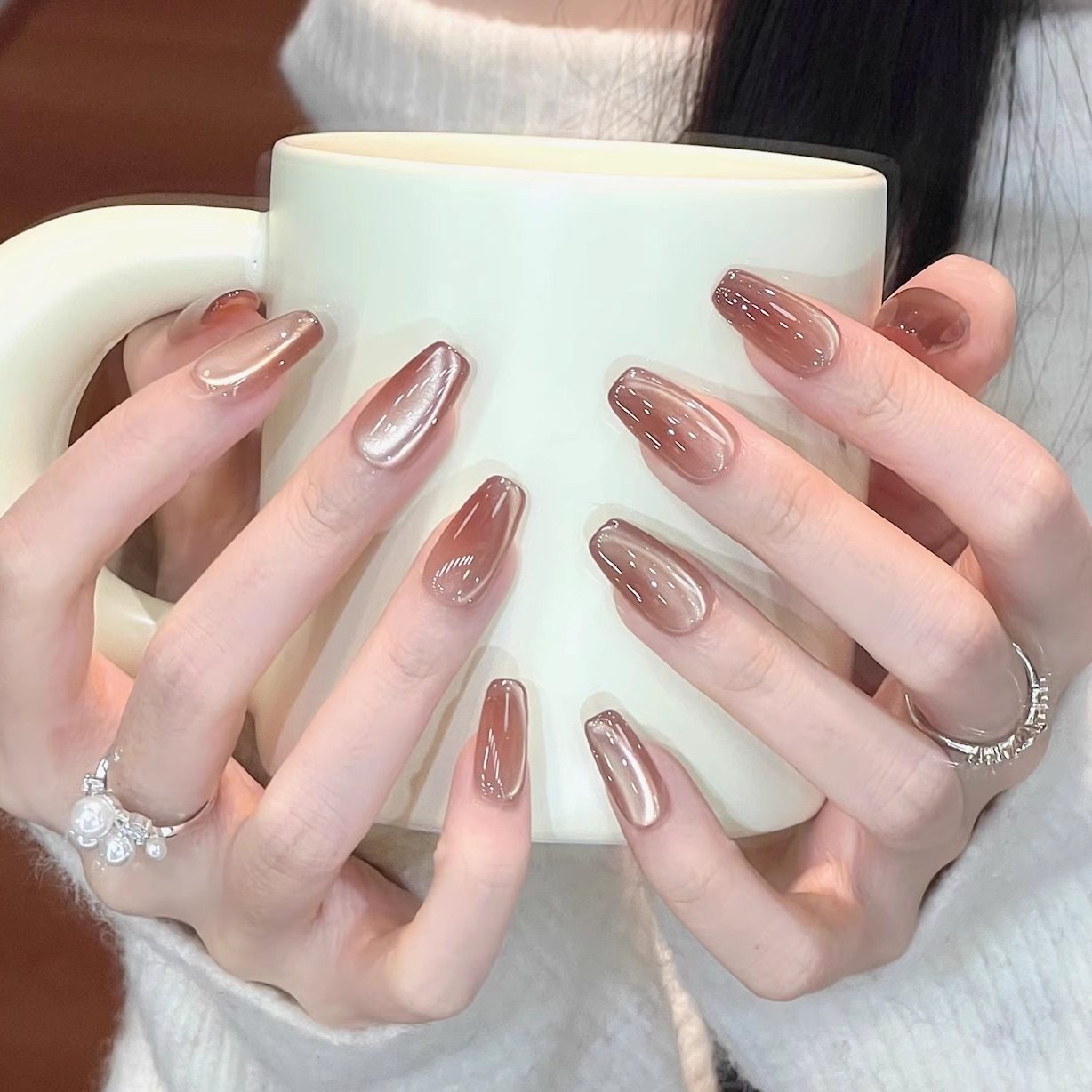 艺人秋冬简约美拉德色系猫眼显白纯手工穿戴甲短款高级感指甲贴片,彩妆/香水/美妆工具,穿戴甲/甲片,淘宝优惠券,粉丝福利购,淘宝优惠卷