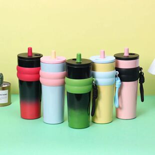 新款户外便携大容量304不锈钢手提双饮吸管保温杯咖啡杯新款巨无