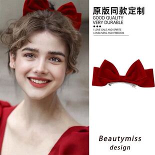 在逃公主发饰红色立体丝绒圣诞蝴蝶结发夹女新娘订婚头饰秋冬大号