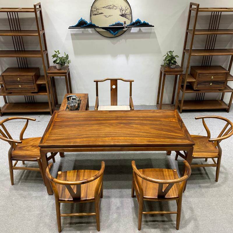 直销南美黑胡桃木新中式茶桌木茶家用禅意办公茶台桌实椅合组一桌