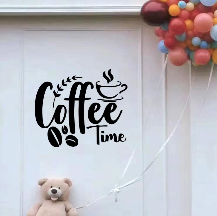 coffee time美式 奶茶咖啡店橱窗玻璃门贴纸 网红店拍照背景墙贴