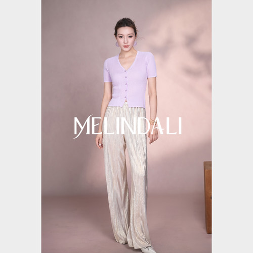 Melinda Li【风琴裤】烫金压褶风琴裤裸感一片式薄款空气裤阔腿裤