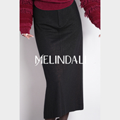 MELINDA 优雅通勤细闪绵羊毛针织腰带直筒裙 法式 星夜波尔多