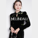 新中式 东方情致 重磅100真丝丝绒蝴蝶印花斜裁旗袍 MELINDA
