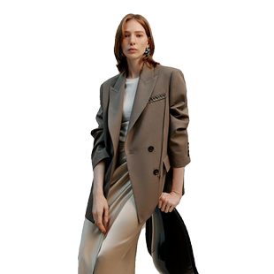 MelindaLi【晓山青】 新款宽肩休闲阔版西装羊毛混纺通勤