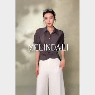 显瘦衬衫 优雅范本 通勤设计感烫钻醋酸围裹式 法式 MELINDA
