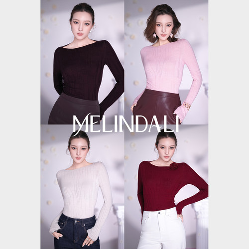 MELINDA LI【彩玫瑰】绵羊毛水波纹玫瑰提花肌理针织打底