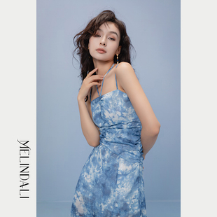 MelindaLi【海的女儿】梦颖夏新款茶歇法式气质吊带挂脖连衣裙