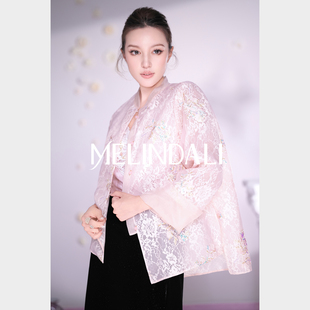 MELINDA LI【温香软玉】新中式重工彩珠片刺绣欧根纱花卉蕾丝外套