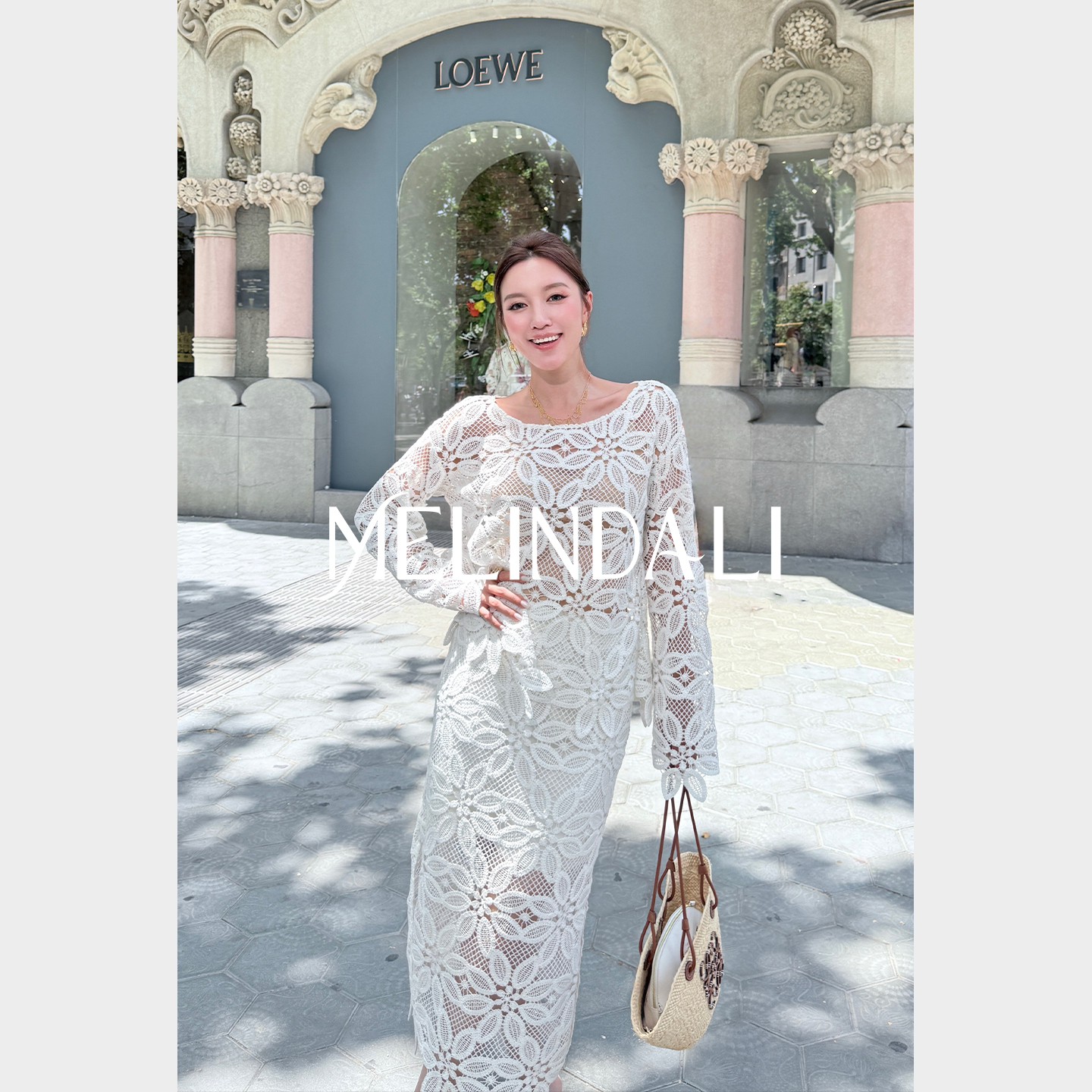 MELINDA LI【水仙套】慵懒度假风重工蕾丝镂空罩衫半裙裙子套装女