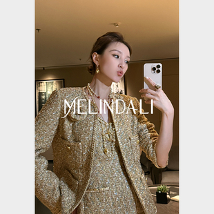 手工坊花纱金银丝粗花呢小香风外套连衣裙 珠光宝气 MELINDA