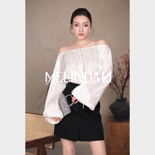 MELINDA LI【氛围美神】日本进口辉罗丽光泽感高腰松紧腰大摆半裙