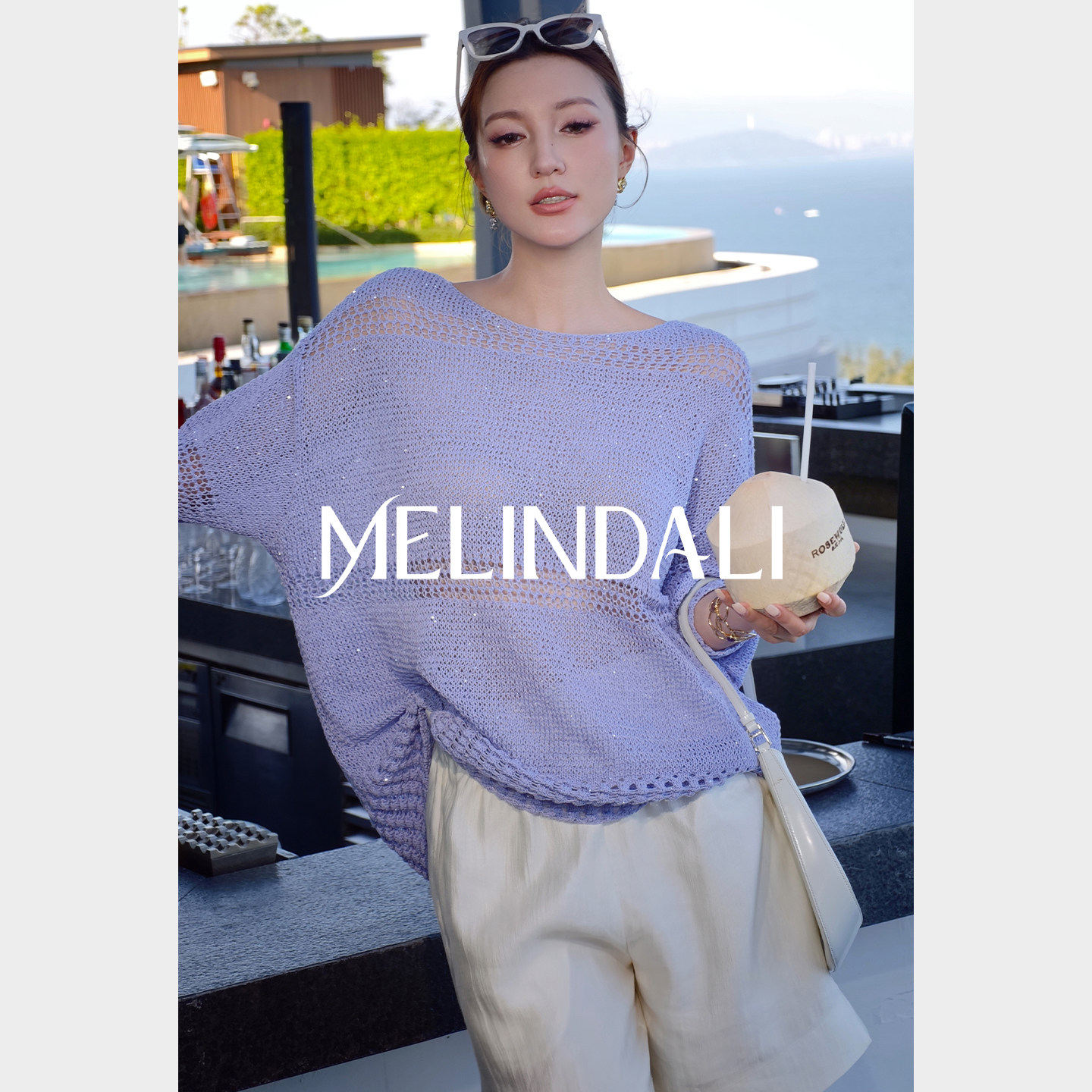 MELINDA LI【星夜】法式慵懒2/9支细闪珠片纱镂空圆领宽松毛衣