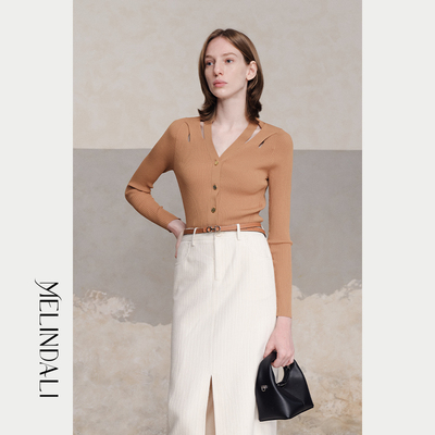 MelindaLi【流淌】秋季新款毛衣开衫女高级感V领修身显瘦上衣