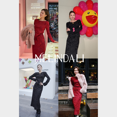 MELINDA LI【水仙套装】新年氛围感超细蜈蚣珠片纱提花毛衣裙套装