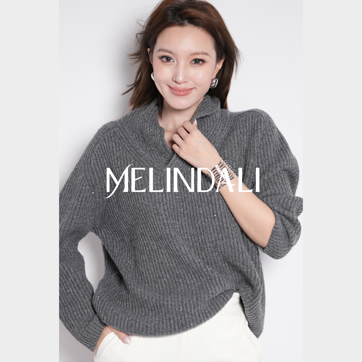MELINDA LI【智雅老钱】梦颖私服复古老钱绵羊毛金银丝珠片纱毛衣