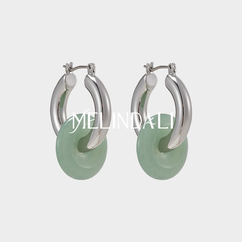 MELINDA LI法式复古铜镀18K金925银针双圈耳环