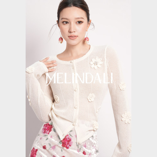 MELINDA LI【糯感花朵】100绵羊毛重工手钩立体花朵针织长袖开衫