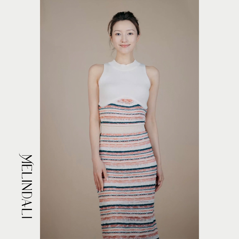 MELINDA LI【莎士比亚花园】复古休闲背心上衣包臀长款半裙套装