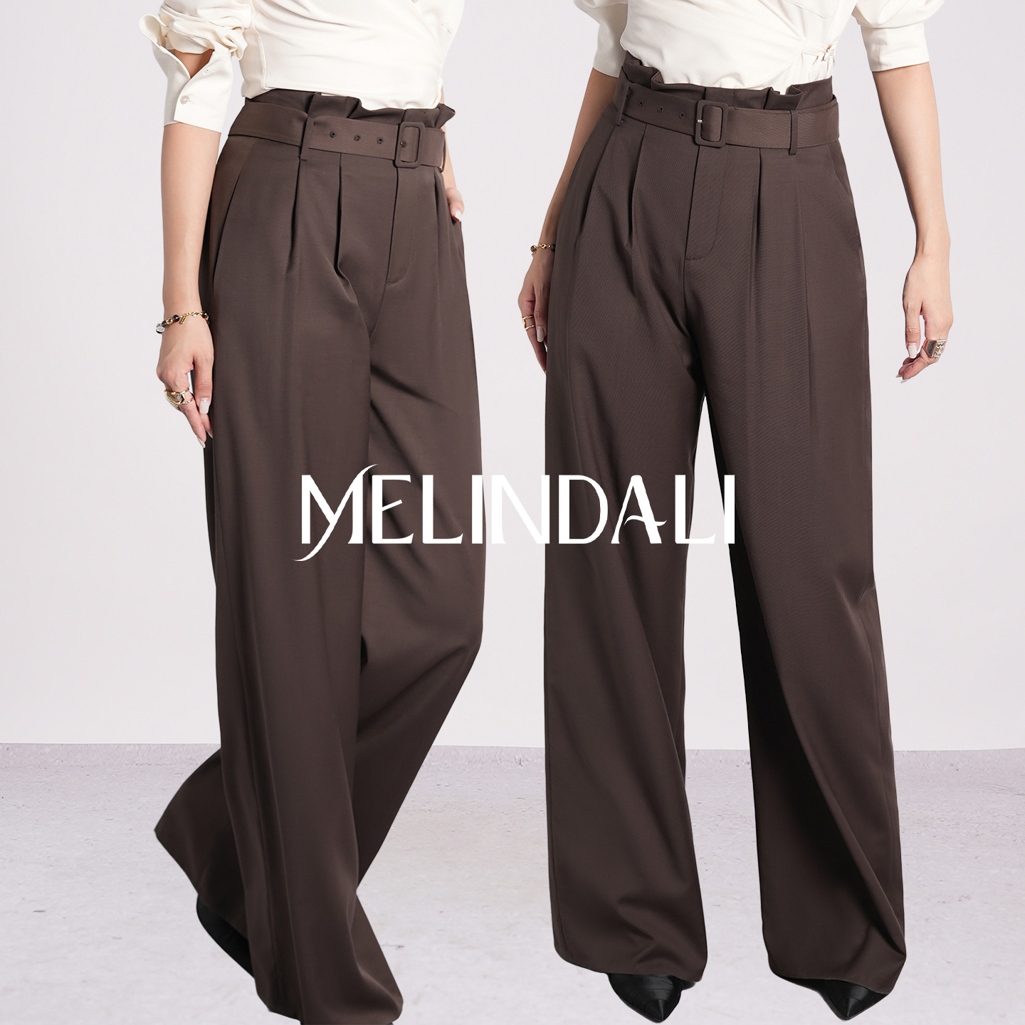 MELINDA LI【热巧花苞裤】私服精纺绵羊毛高腰直筒休闲长裤子秋冬