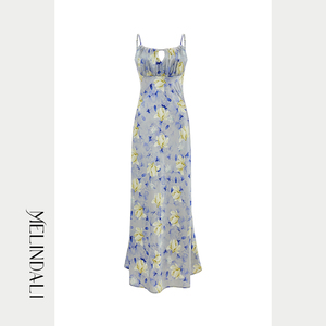 MELINDA LI【春风沉醉】法式轻奢缎面醋酸玉兰花连衣裙