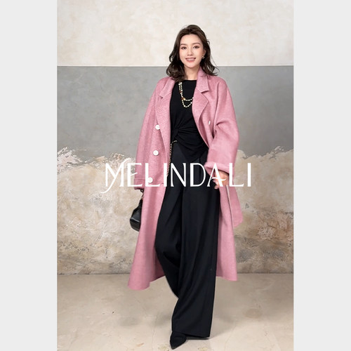 MELINDA LI【漫步康鹏】重磅稀有绵羊毛羊驼毛双面呢长大衣