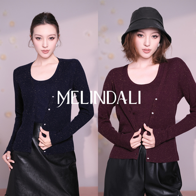 MELINDA LI【法兰西段葱】细闪金银丝山羊绒绵羊毛针织开衫背心套