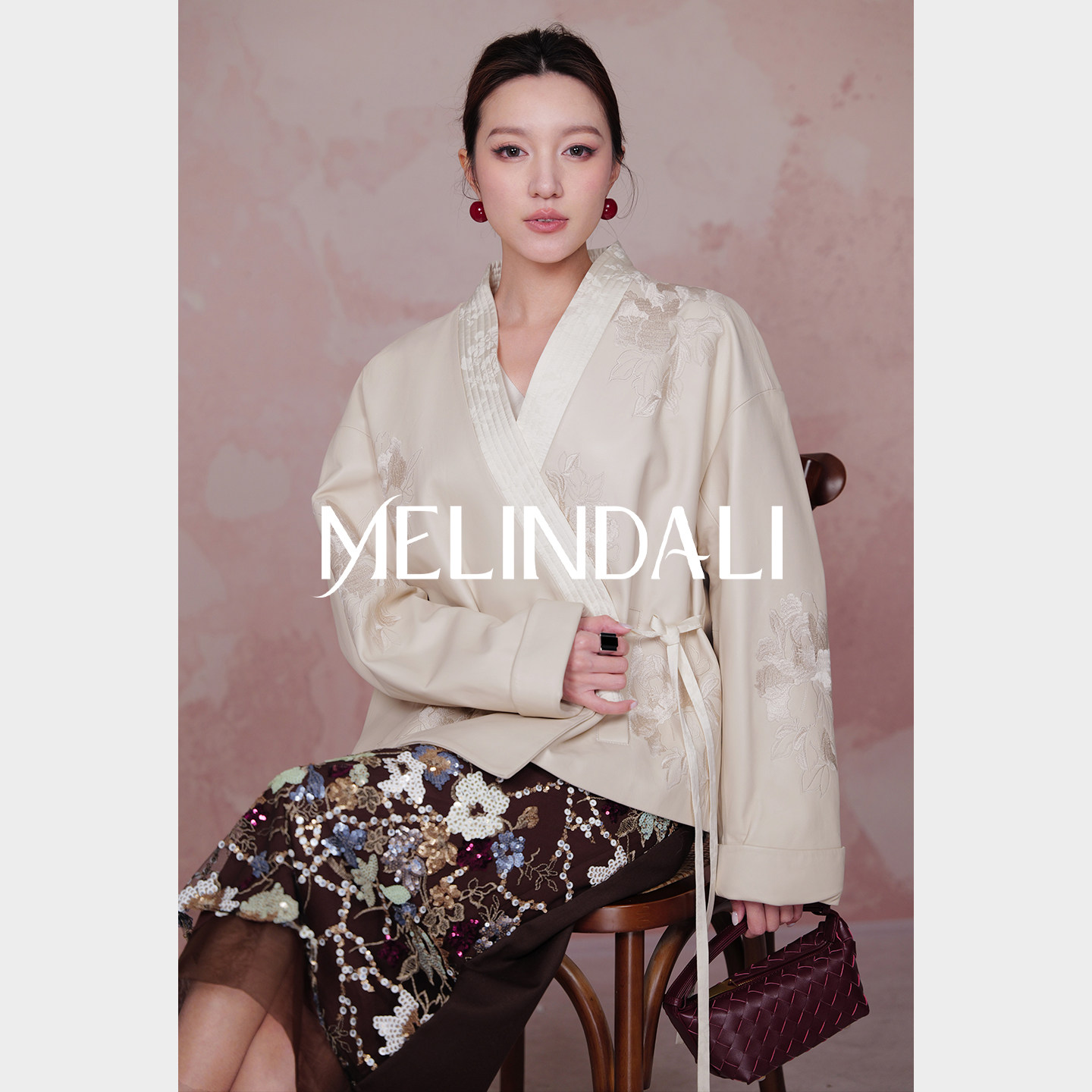 Melinda Li【春意浓】英国进口羊皮花朵刺绣国风新中式皮衣外套